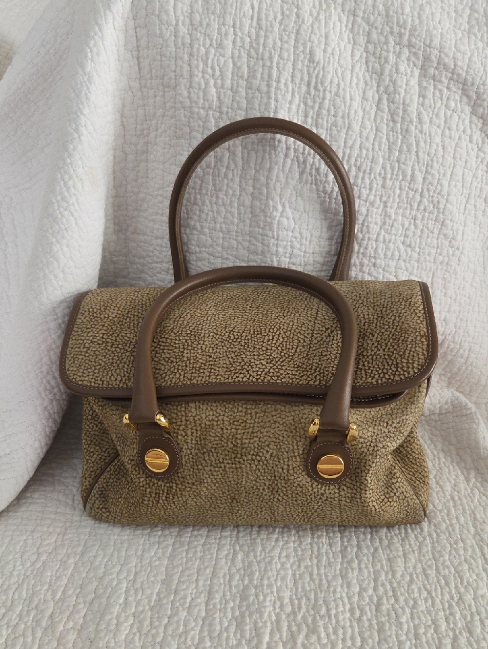 Borbonese Classic Brown Textured Satchel Bag